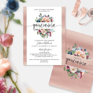 Elegant Guld Pastel Blommigt Quinceañera Invit Inbjudningar