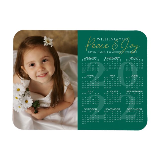 Elegant Guld PEACE och JOY 2022 Calendar Photo Magnet (Horisontell)