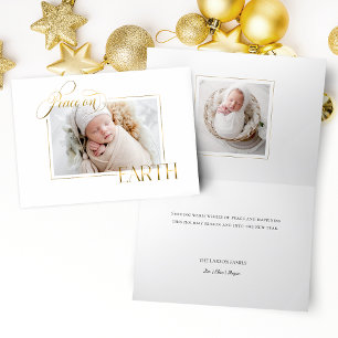 Elegant Guld Peace on Earth Photo Helgkort