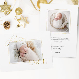 Elegant Guld Peace on Earth Photo Julkort