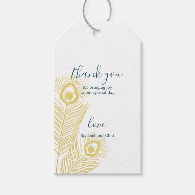 Elegant Guld Peacock Bröllop Tack Gift Märkres Presentetikett (Framsidan)