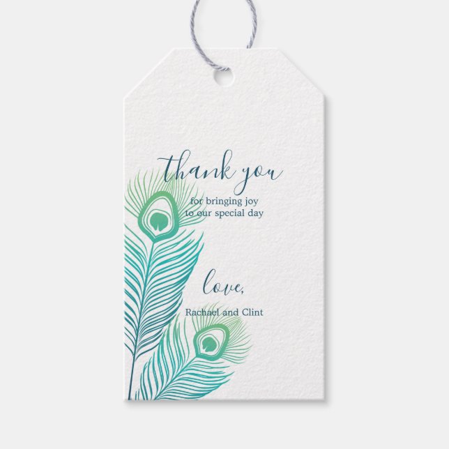 Elegant Guld Peacock Bröllop Tack Gift Märkres Presentetikett (Framsidan)