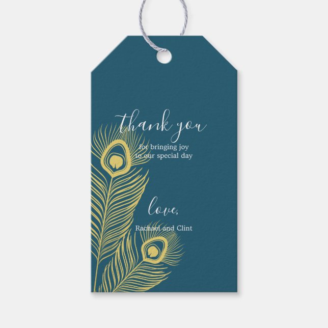 Elegant Guld Peacock Bröllop Tack Gift Märkres Presentetikett (Framsidan)