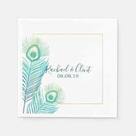 Elegant Guld Peacock Bröllopsfest Pappra blöjor Pappersservett
