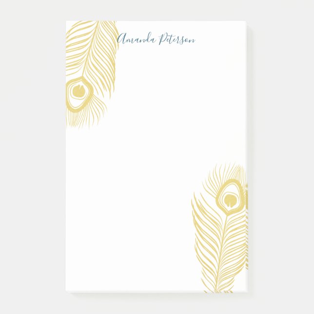 Elegant Guld Peacock Feathers Post-it Notes Block (Framsida)