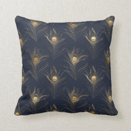 Elegant Guld Peacock Navy Blue Print Snyggt Kudde