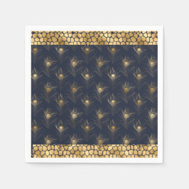 Elegant Guld Peacock Navy Blue Print Snyggt Pappersservett