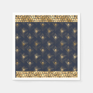 Elegant Guld Peacock Navy Blue Print Snyggt Pappersservett