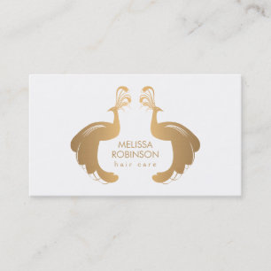 Elegant Guld Peacocks Logotyp för Hair Stylist Visitkort