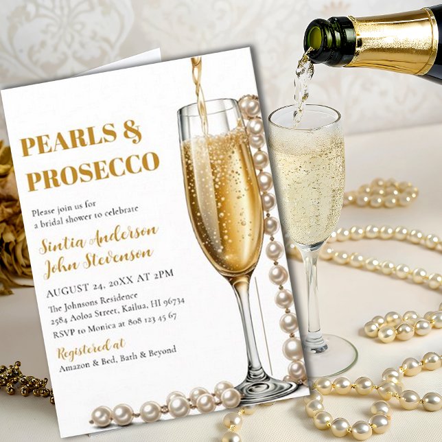 Elegant Guld Pearls och Prosecco Bröllop Inbjudningar (Skapare uppladdad)