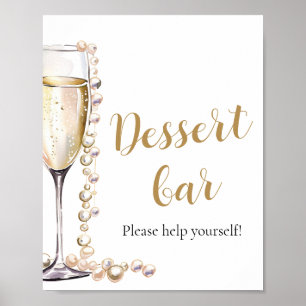 Elegant Guld Pearls och Prosecco Dessert Pub Poster