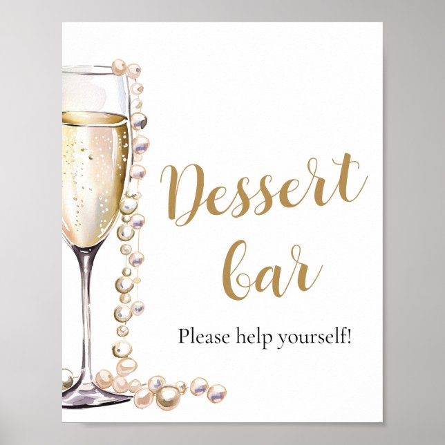 Elegant Guld Pearls och Prosecco Dessert Pub Poster (Framsidan)
