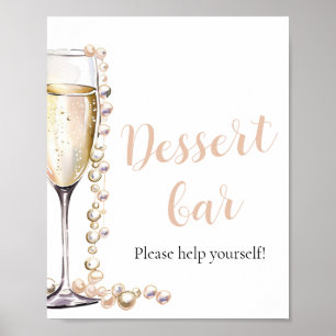 Elegant Guld Pearls och Prosecco Dessert Pub Poster