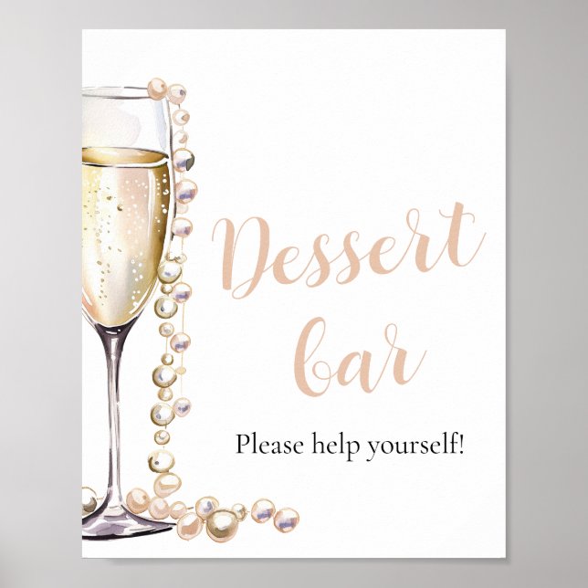Elegant Guld Pearls och Prosecco Dessert Pub Poster (Framsidan)