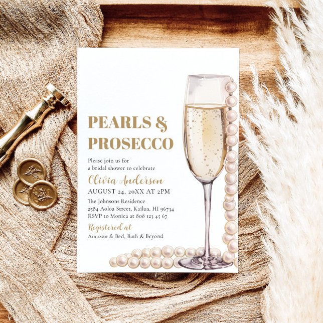 Elegant Guld Pearls och Prosecco Möhippa Inbjudningar (Skapare uppladdad)