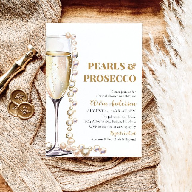 Elegant Guld Pearls och Prosecco Möhippa Inbjudningar (Skapare uppladdad)