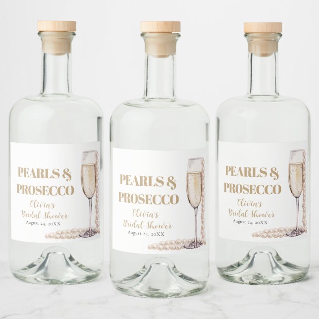 Elegant Guld Pearls och Prosecco Möhippa Spritflaskor Etikett (Flaskor)