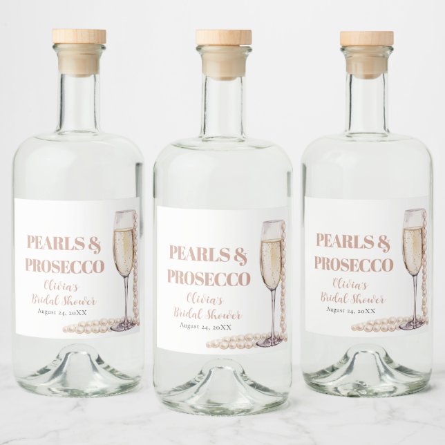 Elegant Guld Pearls och Prosecco Möhippa Spritflaskor Etikett (Flaskor)