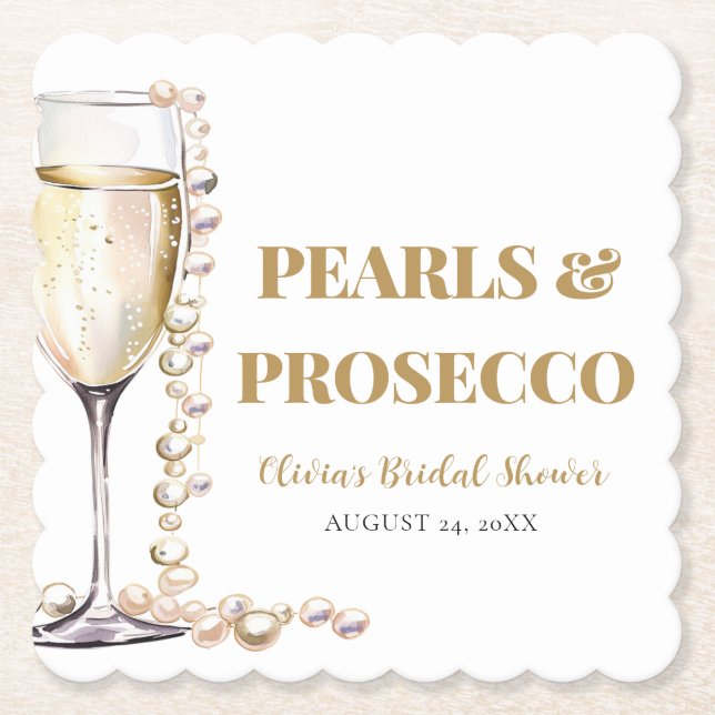 Elegant Guld Pearls och Prosecco Möhippa Underlägg Papper (Framsida)
