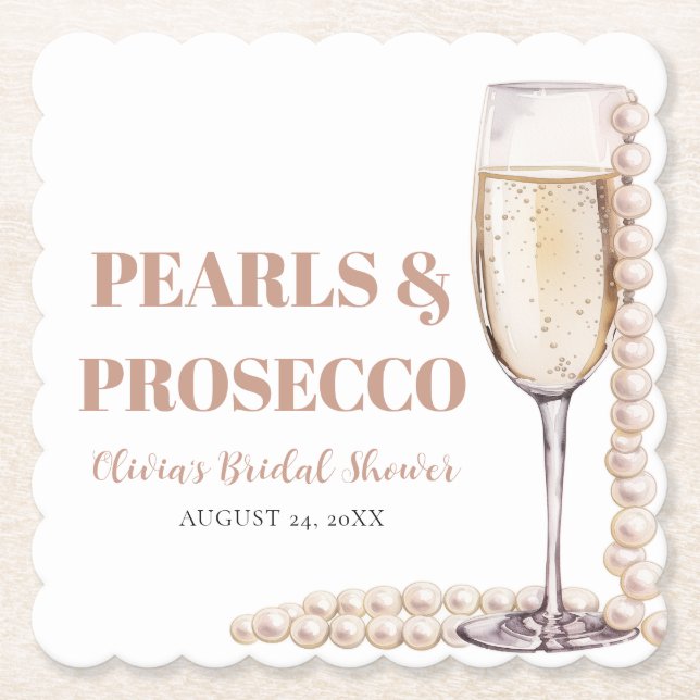 Elegant Guld Pearls och Prosecco Möhippa Underlägg Papper (Framsida)