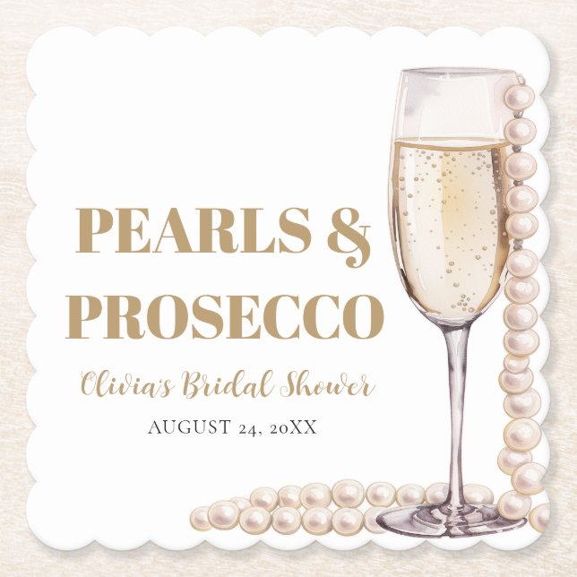Elegant Guld Pearls och Prosecco Möhippa Underlägg Papper (Framsida)