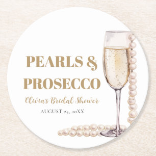 Elegant Guld Pearls och Prosecco Möhippa Underlägg Papper Rund