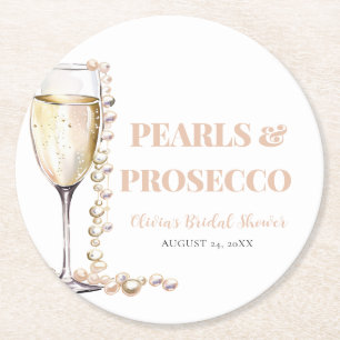Elegant Guld Pearls och Prosecco Möhippa Underlägg Papper Rund