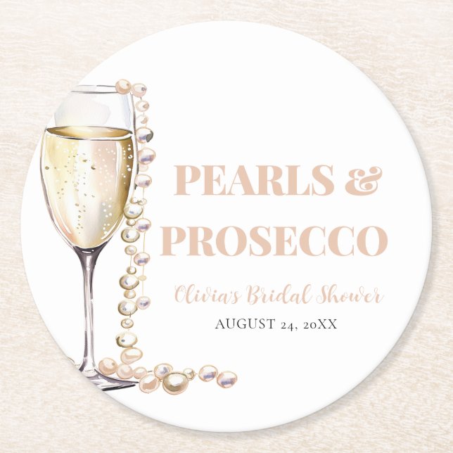 Elegant Guld Pearls och Prosecco Möhippa Underlägg Papper Rund (Framsidan)