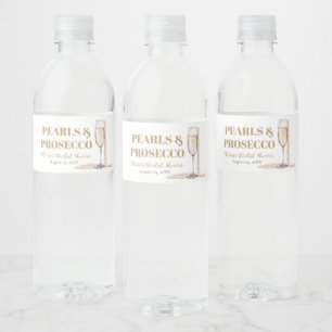 Elegant Guld Pearls och Prosecco Möhippa Vattenflaska Etikett