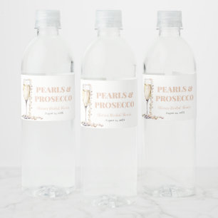 Elegant Guld Pearls och Prosecco Möhippa Vattenflaskor Etikett