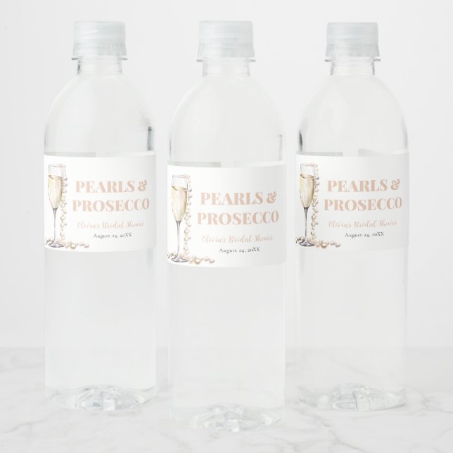 Elegant Guld Pearls och Prosecco Möhippa Vattenflaskor Etikett (Flaskor)