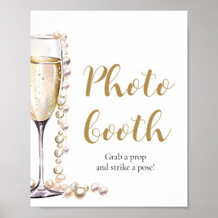 Elegant Guld Pearls och Prosecco Photo Booth Sign Poster