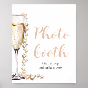 Elegant Guld Pearls och Prosecco Photo Booth Sign Poster