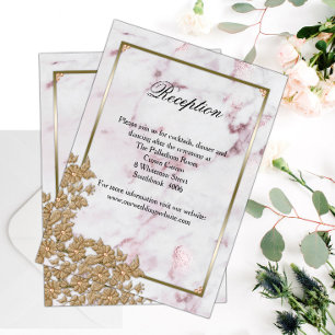 Elegant Guld Pearls Rosa Marble Brölloprecept Tilläggskort