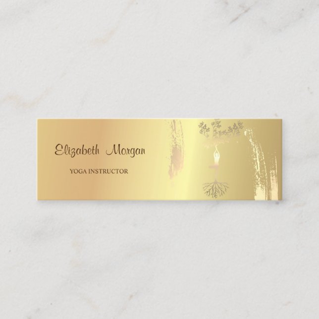 Elegant, Guld Penseldrag Träd Kvinnor Silhuett Mini Visitkort (Framsida)