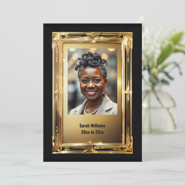 Elegant guld pension, fotoutgång party inbjudningar (Stående Fram)