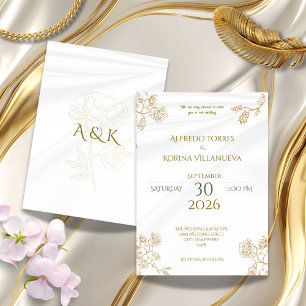 Elegant guld-peon blomsterlig vigselinbjudan inbjudningar