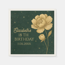 Elegant Guld Peony Birthday Napkins - Party Decor Pappersservett