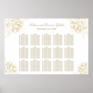Elegant Guld Peony Blommigt Bröllop Seating Poster