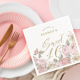 Elegant Guld Peony Blommigts Sweet 16 Favor Pappersservett