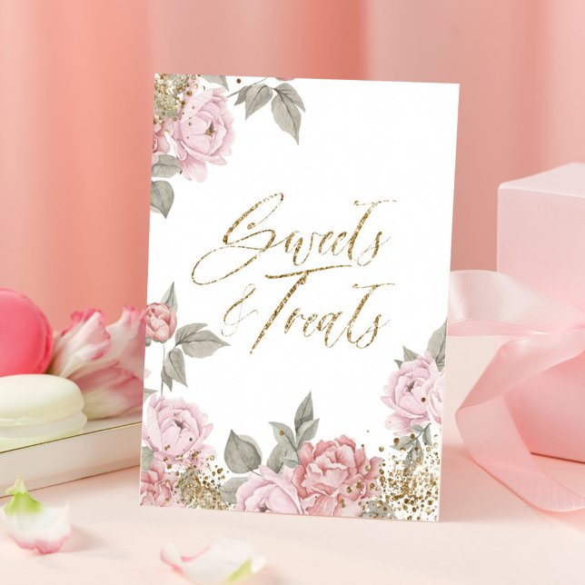 Elegant Guld Peony Blommigts Sweets & Trets Poster (Skapare uppladdad)