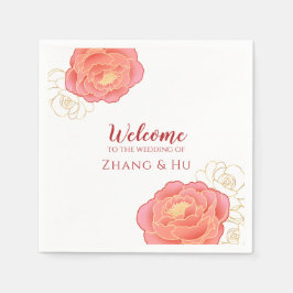 Elegant Guld Peony Kinesiska Bröllop Pappersservett