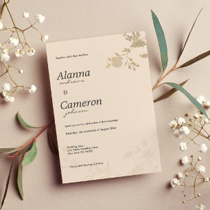 Elegant guld persikoromantiska blommigt Bröllop Inbjudningar