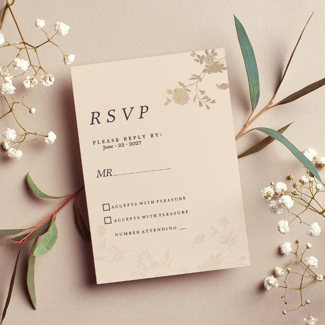 Elegant guld  persitikaromantisk blommigt OSA Inbjudningar (Elegant gold blush peach romantic floral RSVP)