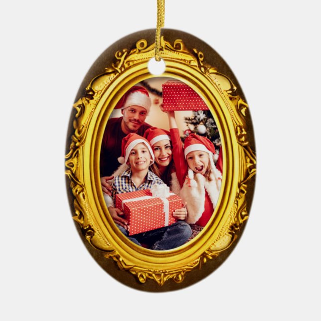 Elegant Guld Personlig-familjens fotooval för Ram Julgransprydnad Keramik (Framsidan)