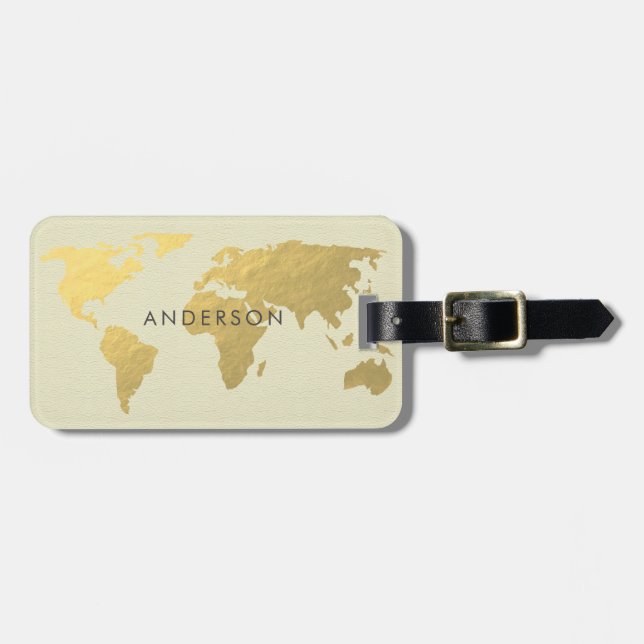 ELEGANT GULD- PERSONLIG FÖR KARTA FÖR FAUXKRAFT BAGAGEBRICKA (Horisontell Framsida)