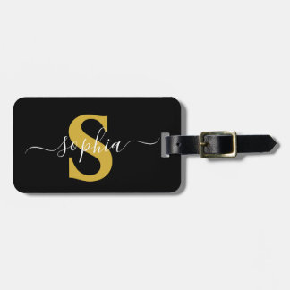 Elegant Guld Personlig Monogram Modern Simple Bagagebricka