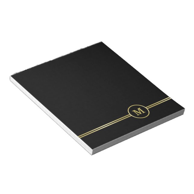 Elegant guld Personlig Monogram på svart Anteckningsblock (Vinklad)