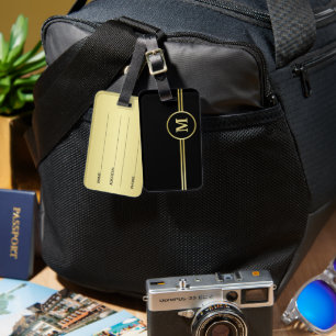 Elegant guld Personlig Monogram på svart Bagagebricka