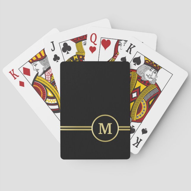 Elegant guld Personlig Monogram på svart Casinokort (Baksidan)